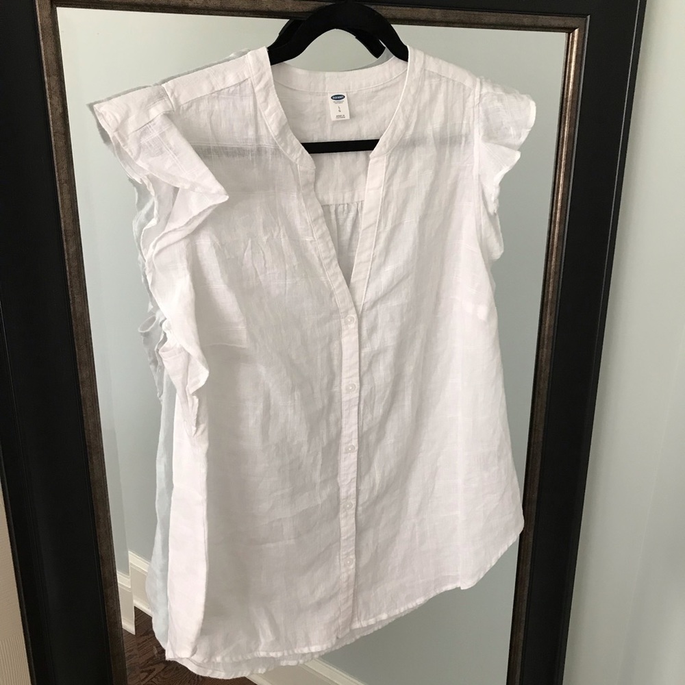 ✔️ 4/$16 OLD NAVY LINEN FLUTTER SLEEVE BUTTON DOWN